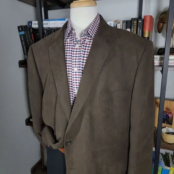 Andrew Fezza BAXTER Men's Suede Sport Coat Blazer Two Button Brown Polyester 52R